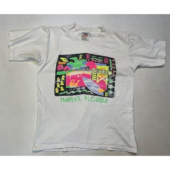 VINTAGE Naples Florida Souvenir Graphic T-shirt Women Medium 90s Single Stitch - Picture 1 of 8